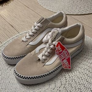 Vans Old Skool Suede & Canvas Sneakers in Beige and White